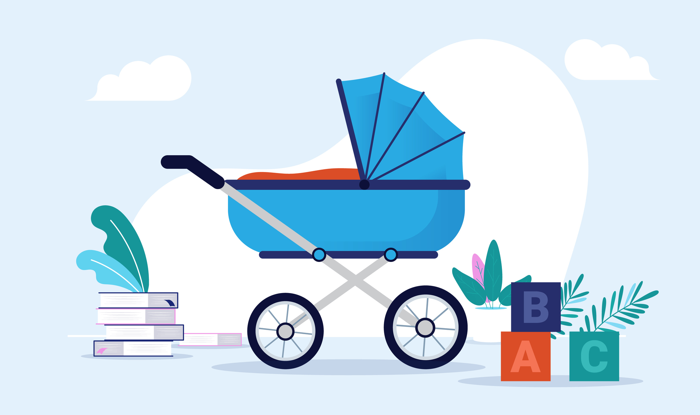 Blue baby carriage vector illustration